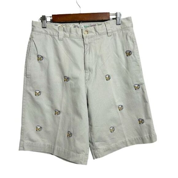 Patrick James Beer Mug Chino Shorts 32 Khaki Embroidered Preppy College Frat - Picture 1 of 6